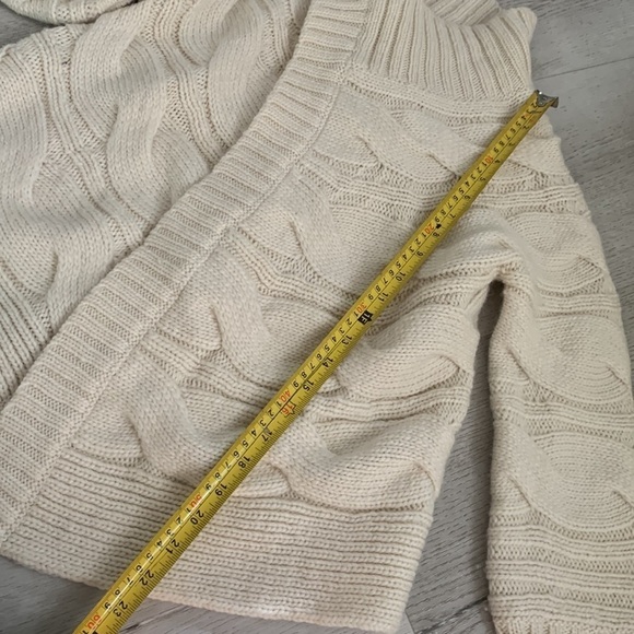 Loft Cardigan Wide Cable Knit Wool Blend Open Front Ivory Size XS/S chunky - Picture 6 of 10